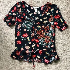 H&M Black floral Blouse Top